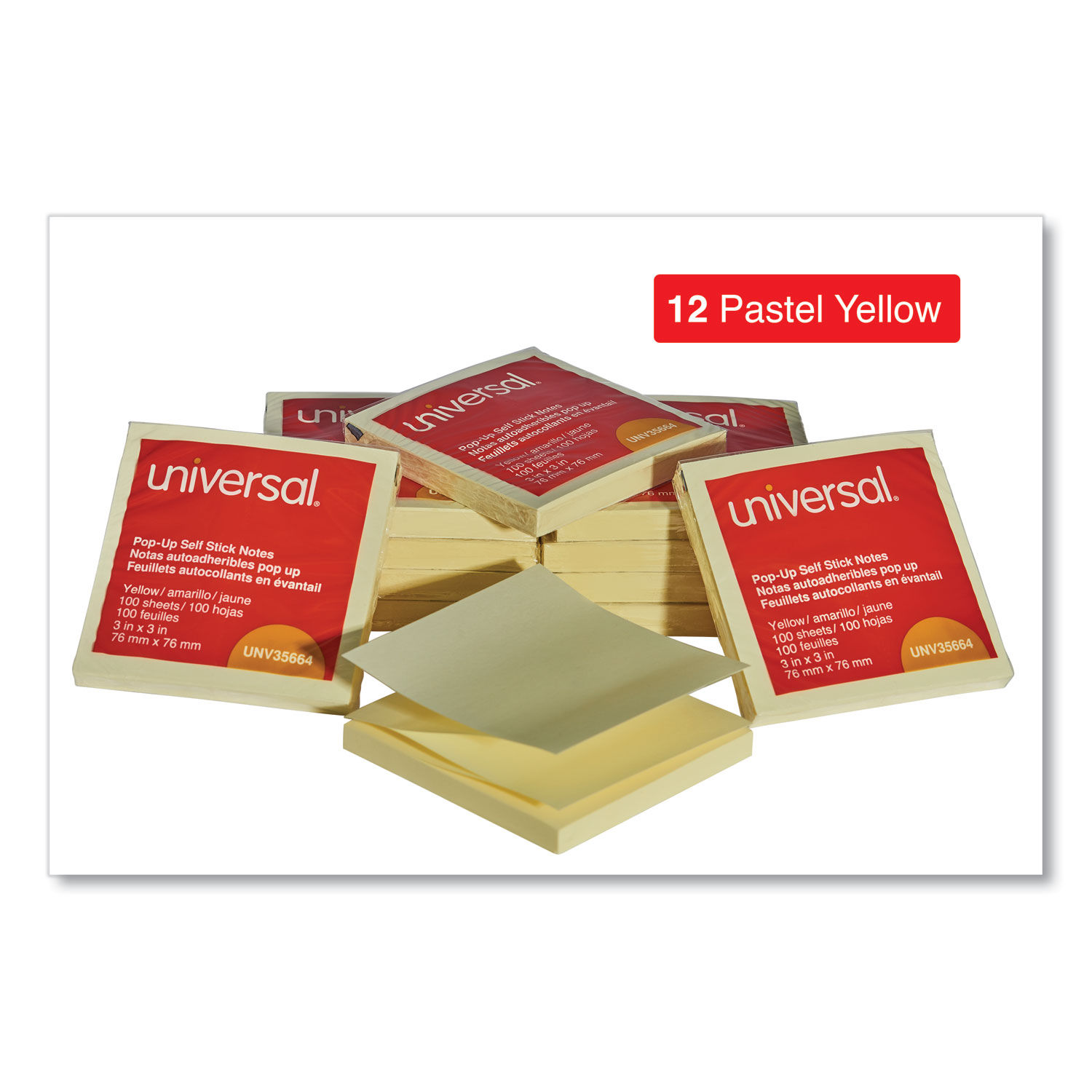 Universal Office Products Universal Self-Stick Note Pad Value Pack, 3 x  5, Yellow, 100 Sheets/Pad, 18 Pads/Pack, UNV35692