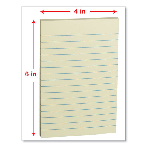 Self-Stick Note Pads, Note Ruled, 4 x 6, Yellow, 100 Sheets/Pad, 12  Pads/Pack