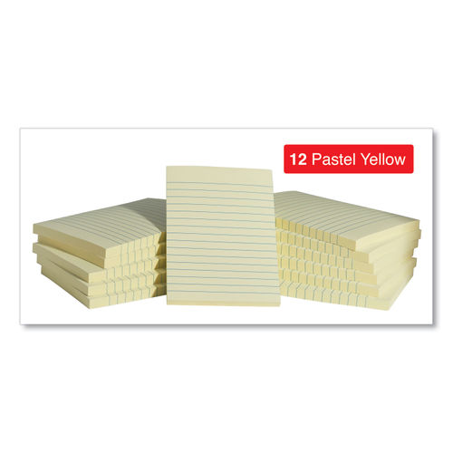 Self-Stick Note Pads, Note Ruled, 4 x 6, Yellow, 100 Sheets/Pad, 12  Pads/Pack