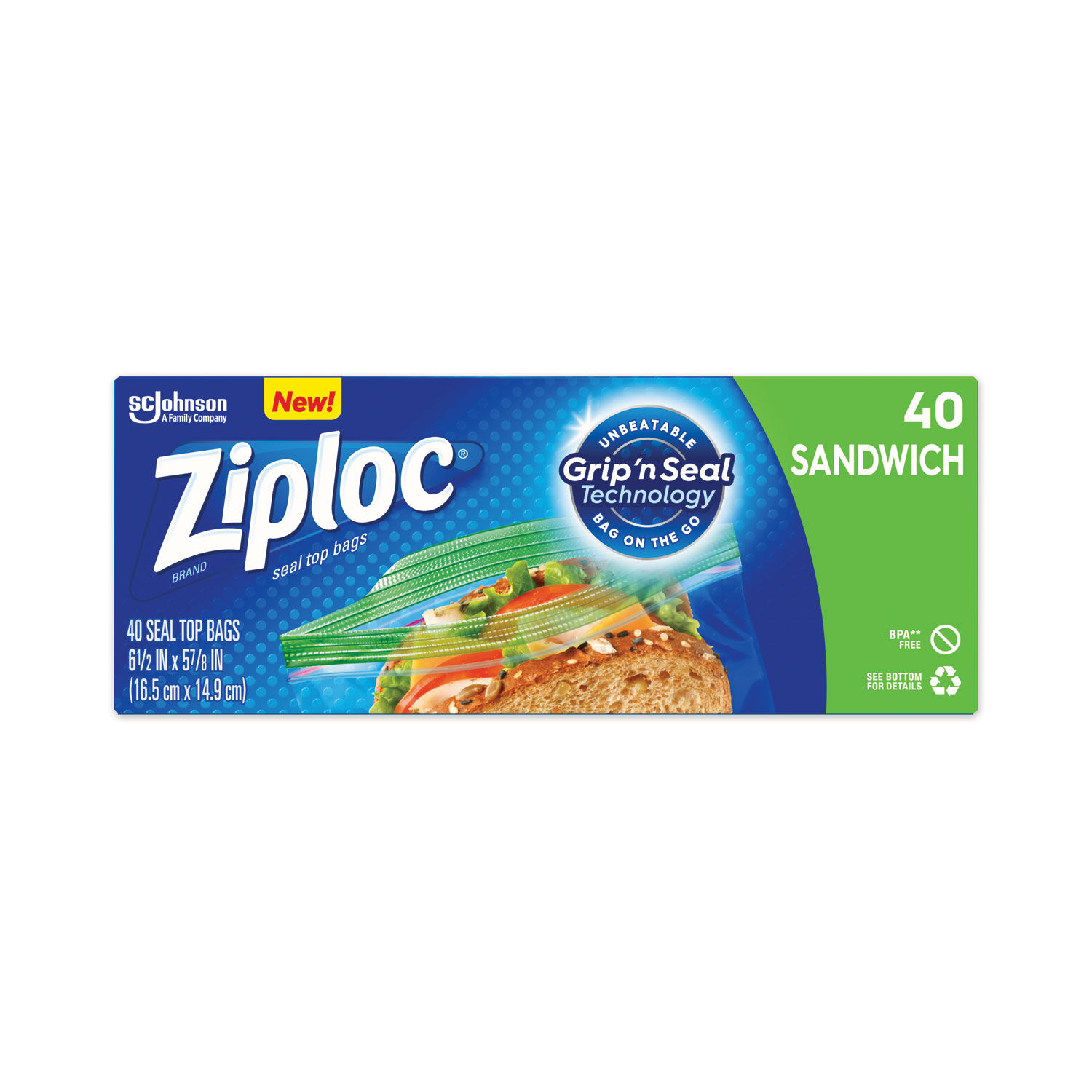 Ziploc Sandwich Bag, Resealable - 50 count