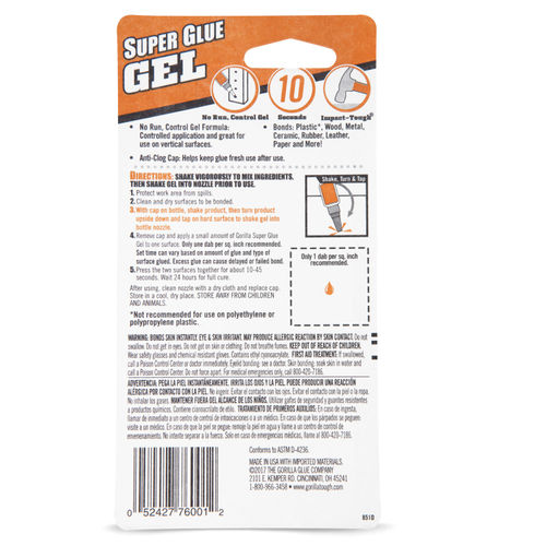 Gorilla Super Glue Precise Gel, 15g, Clear, (Pack of 1)