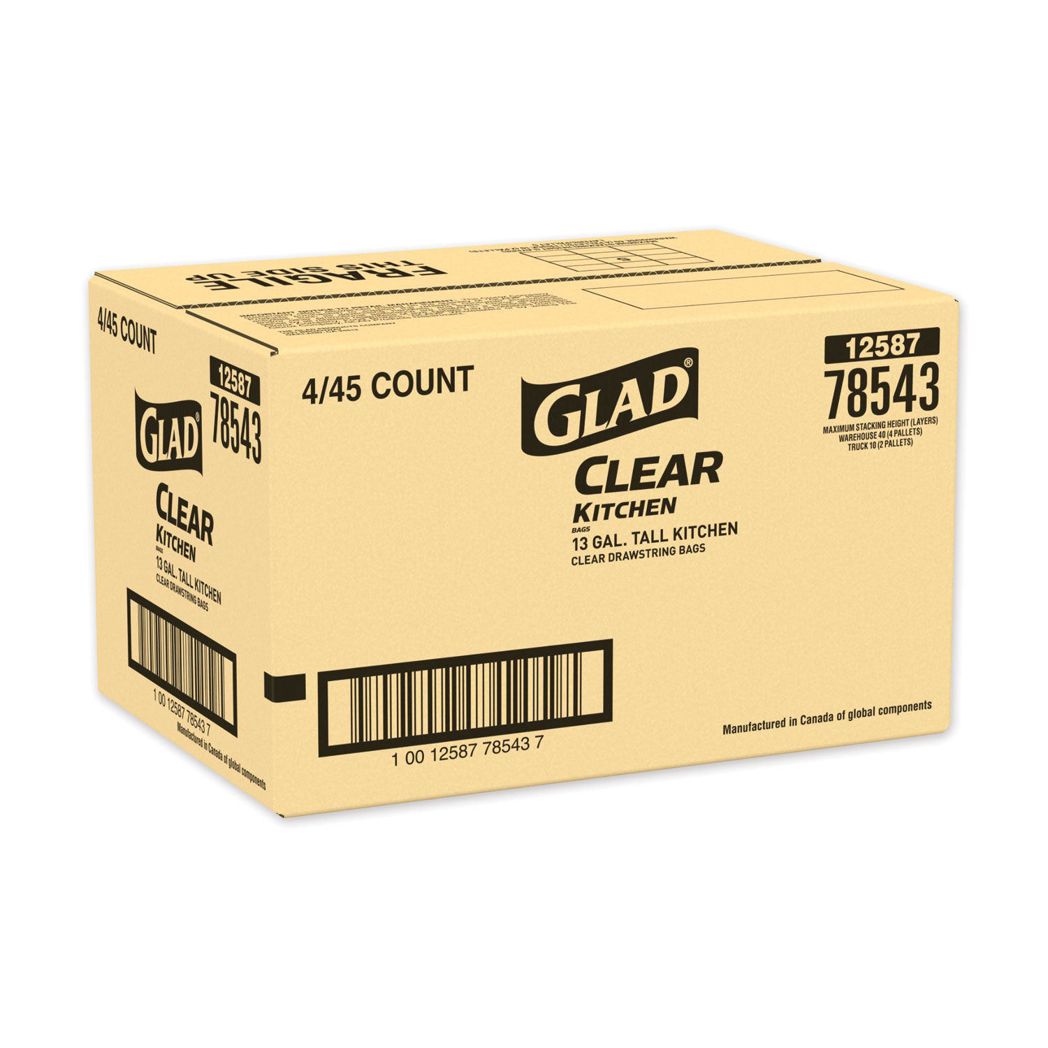 Glad - Glad Clear Kitchen Tall Kitchen 13 Gallon Drawstring Bags 45 Pack  (45 count)