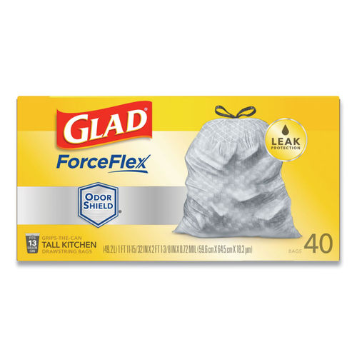 Glad 40-Count 13 Gallon Unscented Odor Shield ForceFlex Plus Drawstring Trash  Bags - 79008