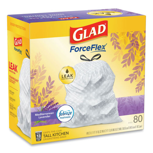 Glad ForceFlex Tall Kitchen Drawstring Trash Bags, 13 Gal, OdorShield, 40  Ct (Pack of 2)