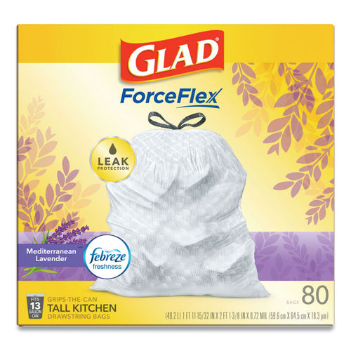 Glad Tall Kitchen OdorShield Trash Bags With Febreze Freshness 13 Gallons  Hawaiian Aloha Scent White Pack Of 80 Trash Bags - Office Depot