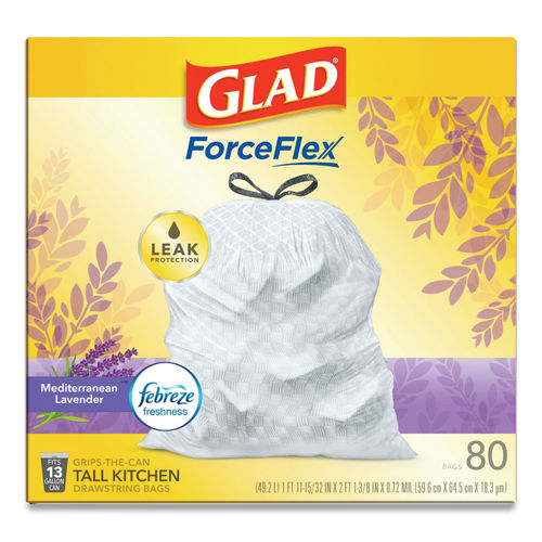 Glad Drawstring Bags, Gain Lavender Scent, Tall Kitchen, 13 Gallon 80 Ea, Household