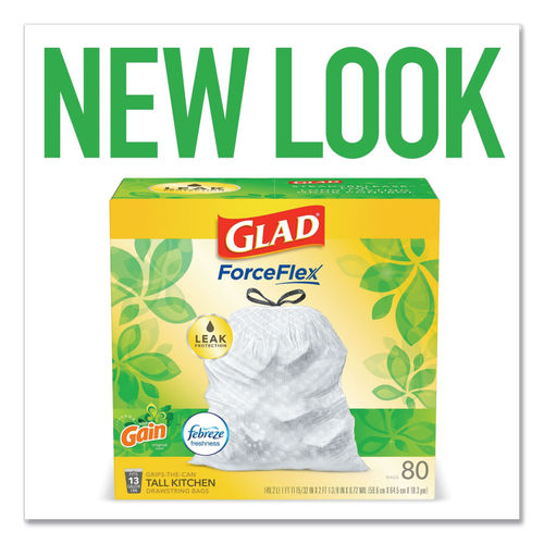 Glad ForceFlex Tall Kitchen Drawstring Trash Bags, 13 Gallon White, Gain  Original scent, 80 Count