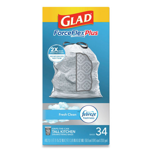 Glad ForceFlex Plus w/ Clorox Tall Kitchen Trash Bags, 120 ct