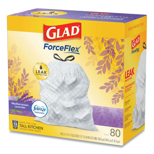 Glad Medium Kitchen Drawstring Trash Bags 8 Gallon White Trash Bag, Fresh Clean Scent, 80 Count