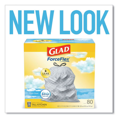 Glad ForceFlex Tall Kitchen Drawstring Trash Bags, 13 Gal, OdorShield, 80 Ct