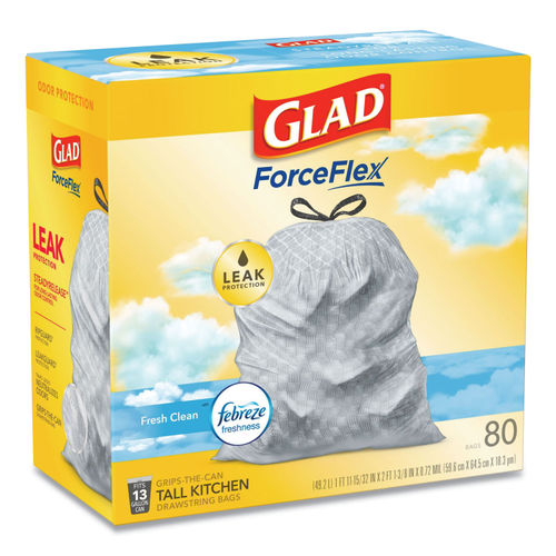 Glad ForceFlex Kitchen Bags, Tall, Drawstring, Gain Original Scent, 13 Gallon - 80 bags