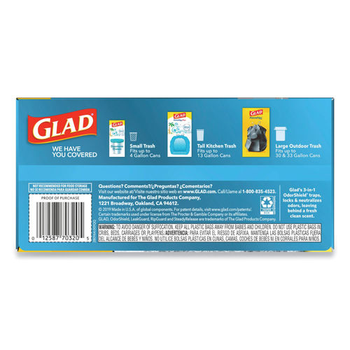 Glad Outdoor Trash Bags, 3-Ply, Drawstring Closure, 30 Gallon, 28