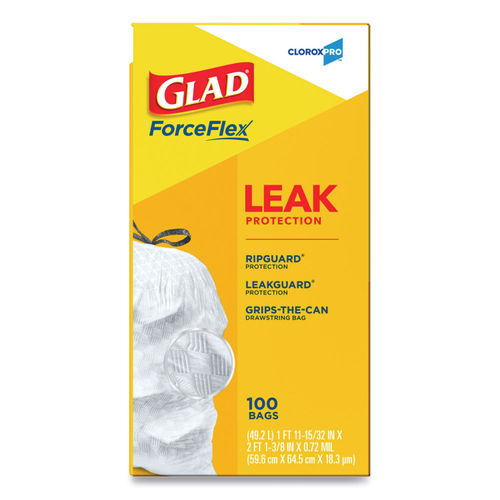 Glad Tall Kitchen Drawstring Bags, 13 Gallon, White - 100 count