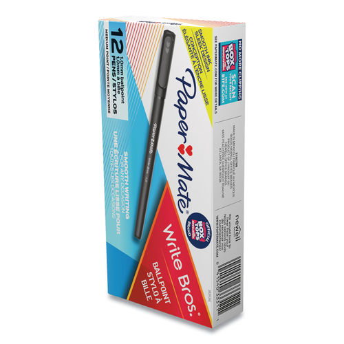 Paper Mate Write Bros Ballpoint Stick Pen, Black Ink, Medium, Dozen