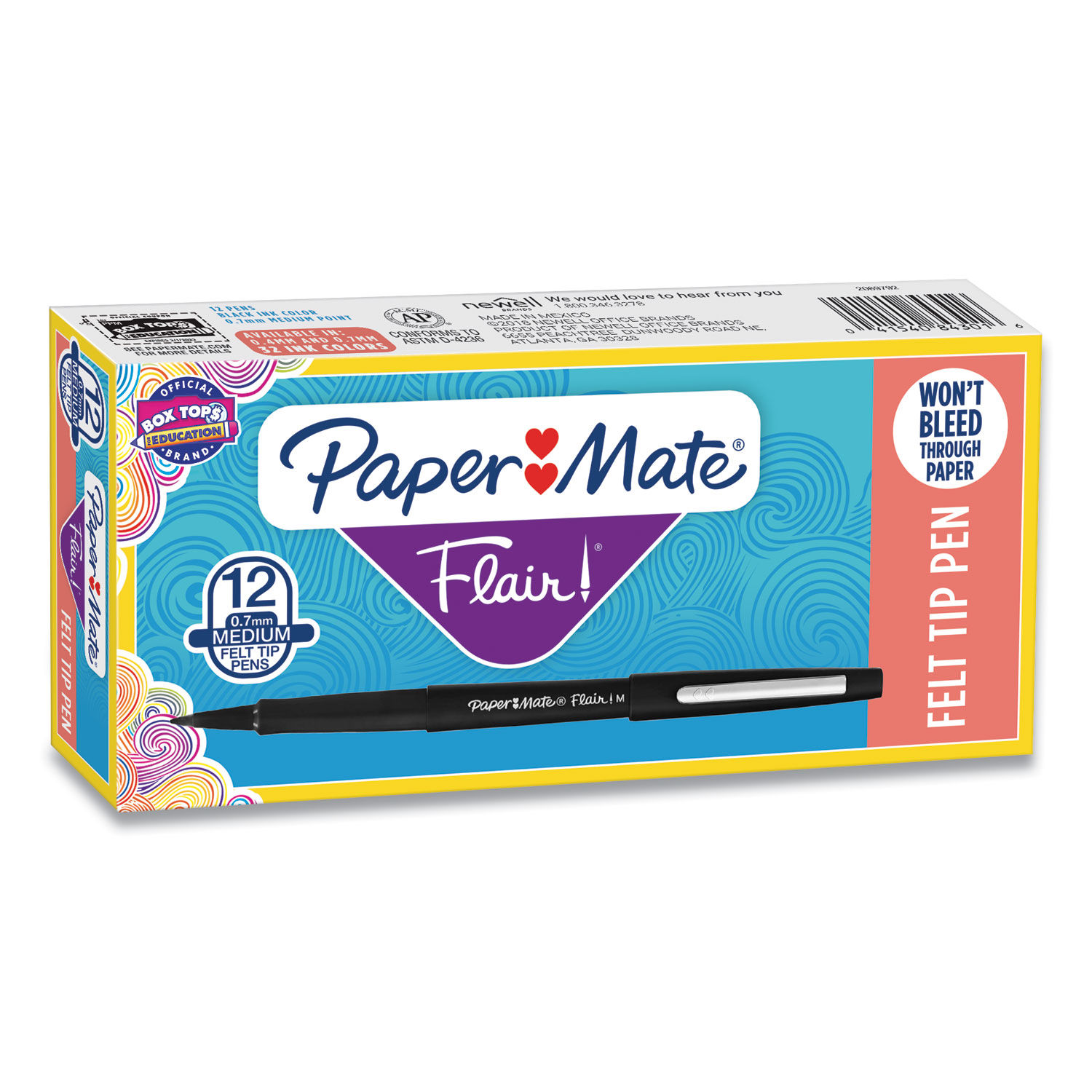 Paper Mate Flair Black Felt Tip Pens Medium Point Guard Pack of 3