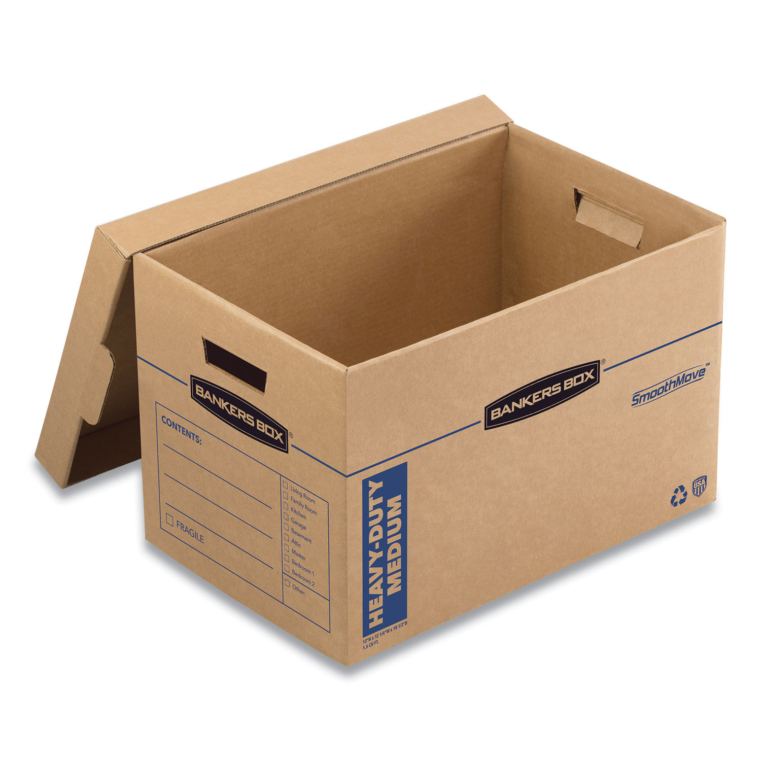 SmoothMove Maximum Strength Moving Boxes, Half Slotted Container (HSC),  Medium, 12.25 x 18.5 x 12, Brown/Blue, 8/Pack