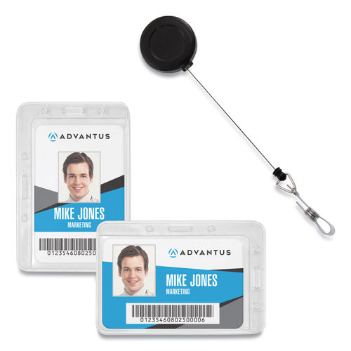 Advantus Clip on Retractable ID Reel with Badge Holder Strap, Black, 25/BX