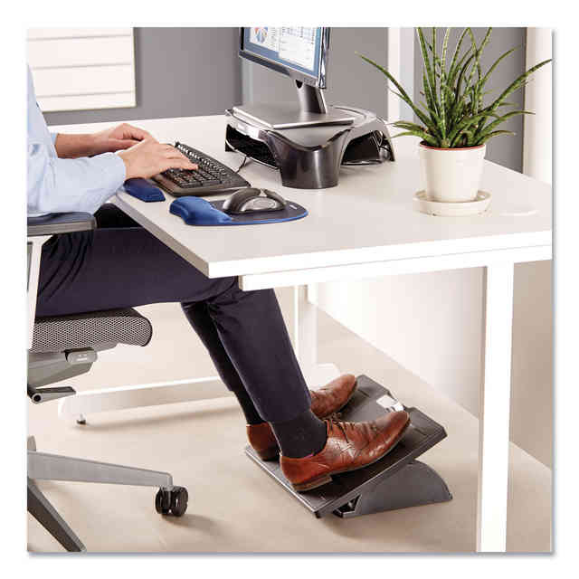 Adjustable Locking Footrest with Microban, 17.5w x 13.13d x 4.13 to 5.63h, Black/Silver Adjustable Locking Footrest with Microban, 17.5w x 13.13d x 4.13 to 5.63h, Black/Silver