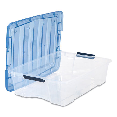 Iris Stack and Pull Latching Flat Lid Storage Box 13.5gal Clear/Translucent Blue