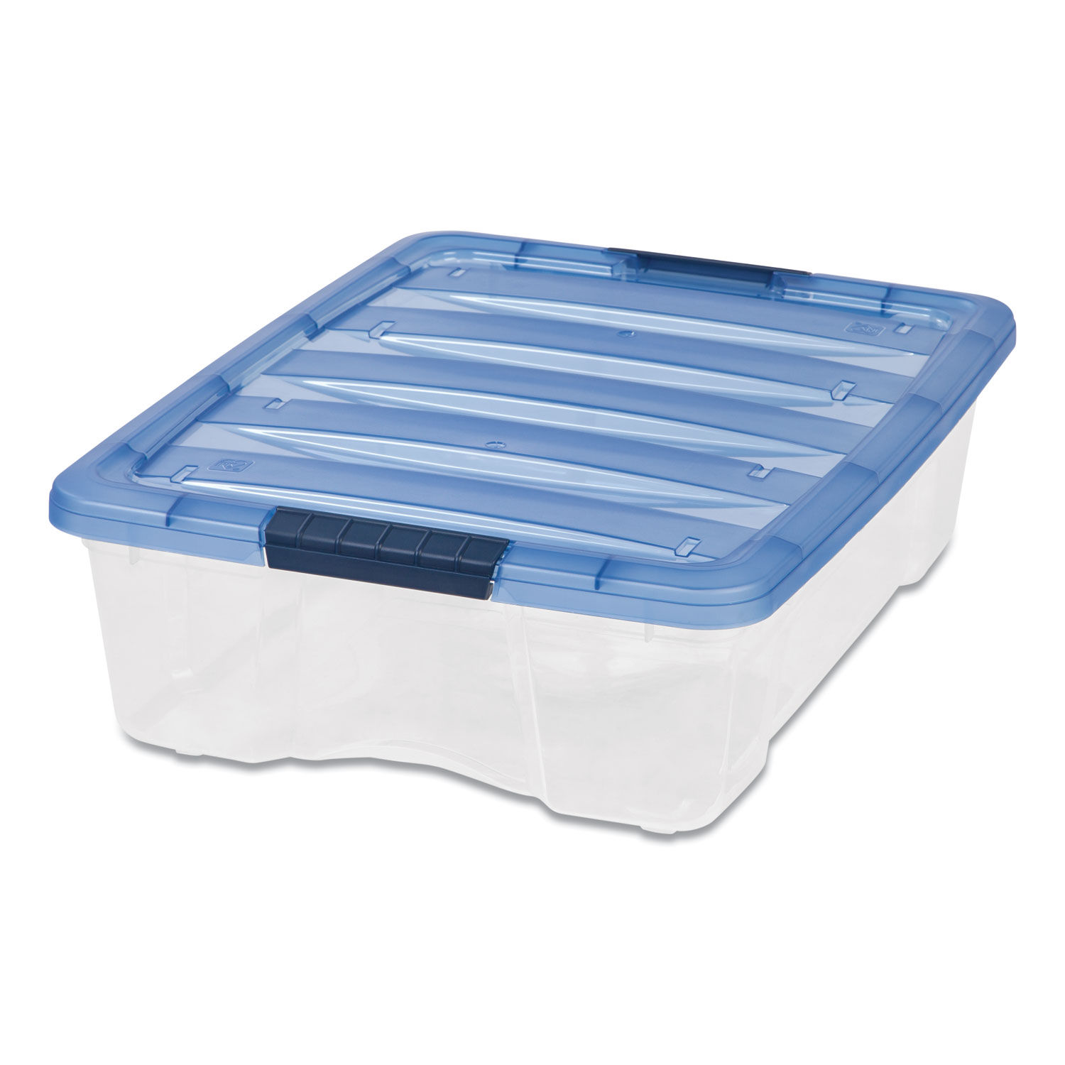 Iris Stack and Pull Latching Flat Lid Storage Box 13.5gal Clear/Translucent Blue