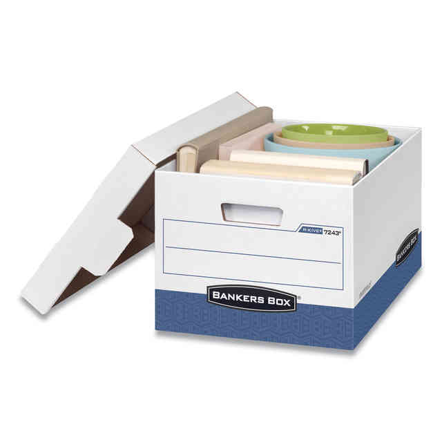 Bankers Box R-Kive File Storage Box - Letter/Legal, White/Blue - 12/Carton