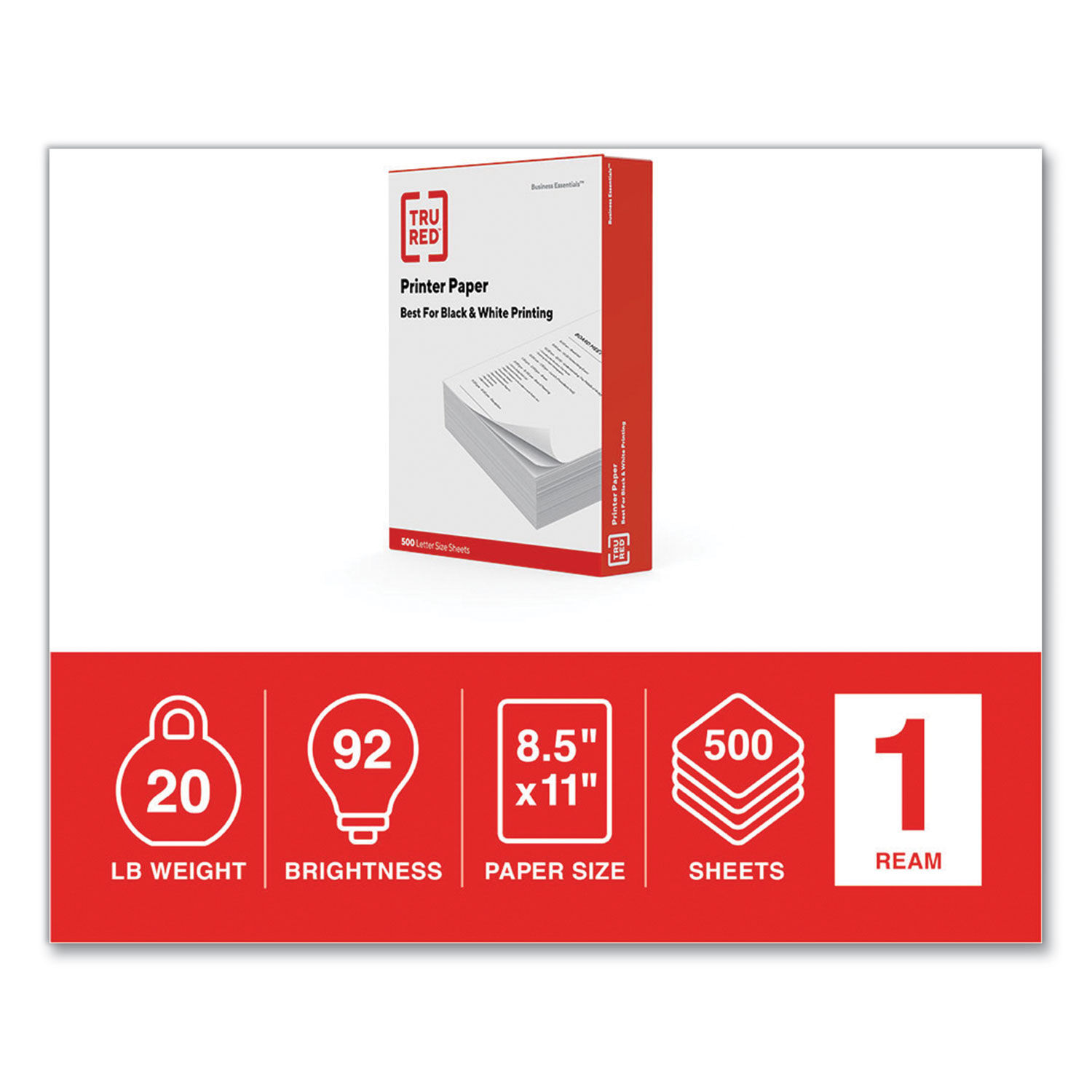 1500-Sheets TRU RED 8.5x11 Copy Paper (20 lbs., 92 Brightness)