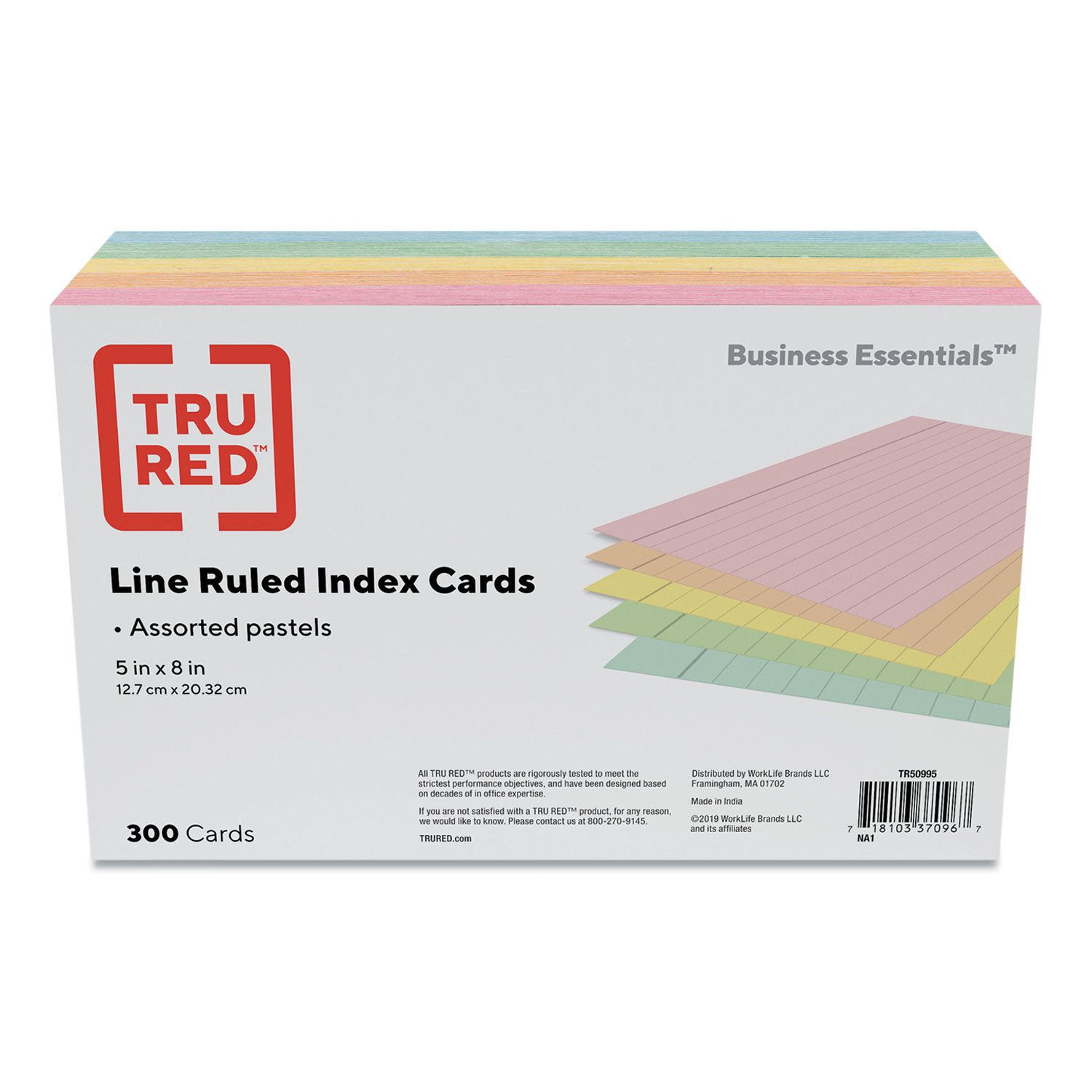 Staples 5 x 8 Index Cards, Lined, Assorted Colors, 300/Pack (TR50995)