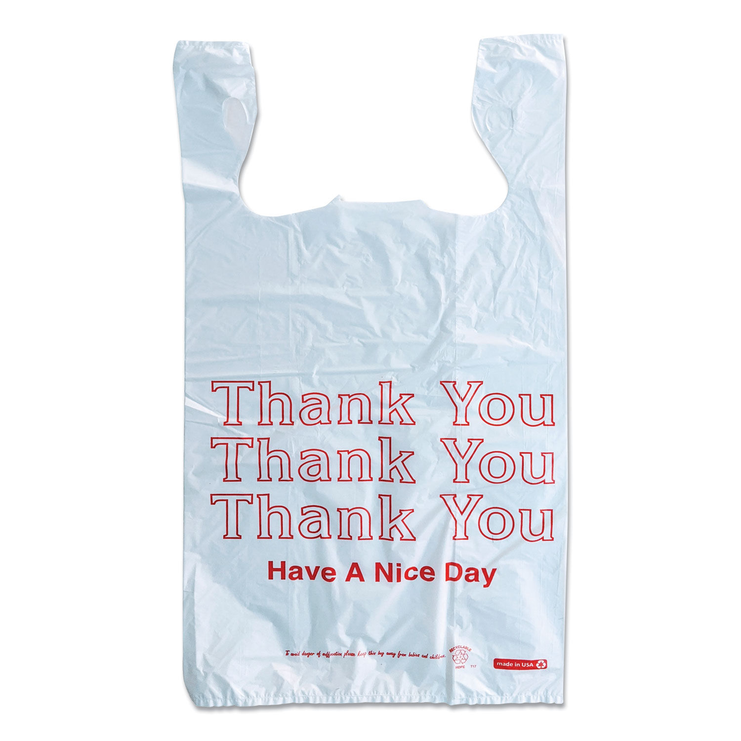 Stock Thank You Printed 11.5 x 6.5 x 21 Plastic T-Shirt Style Bag