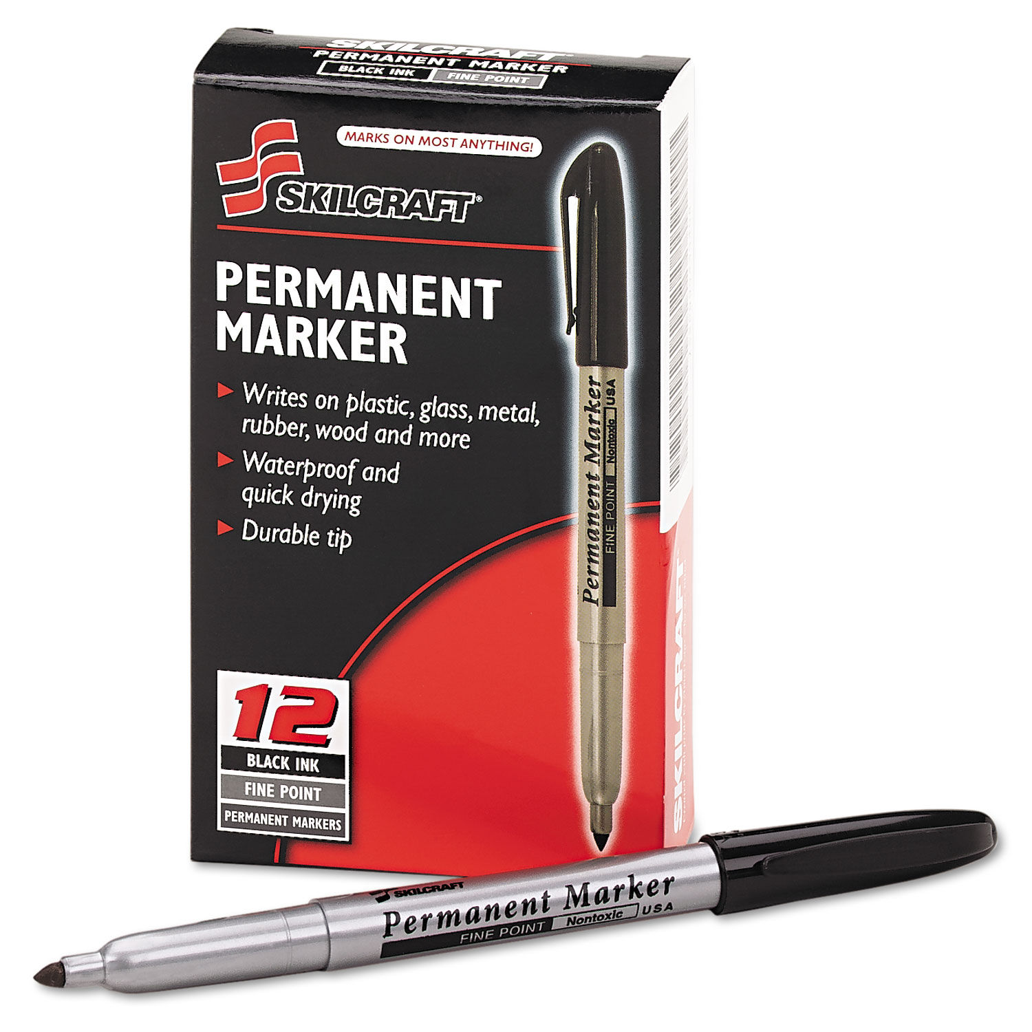   Basics Fine Point Tip Permanent Markers, Black, 12-Pack  : Office Products