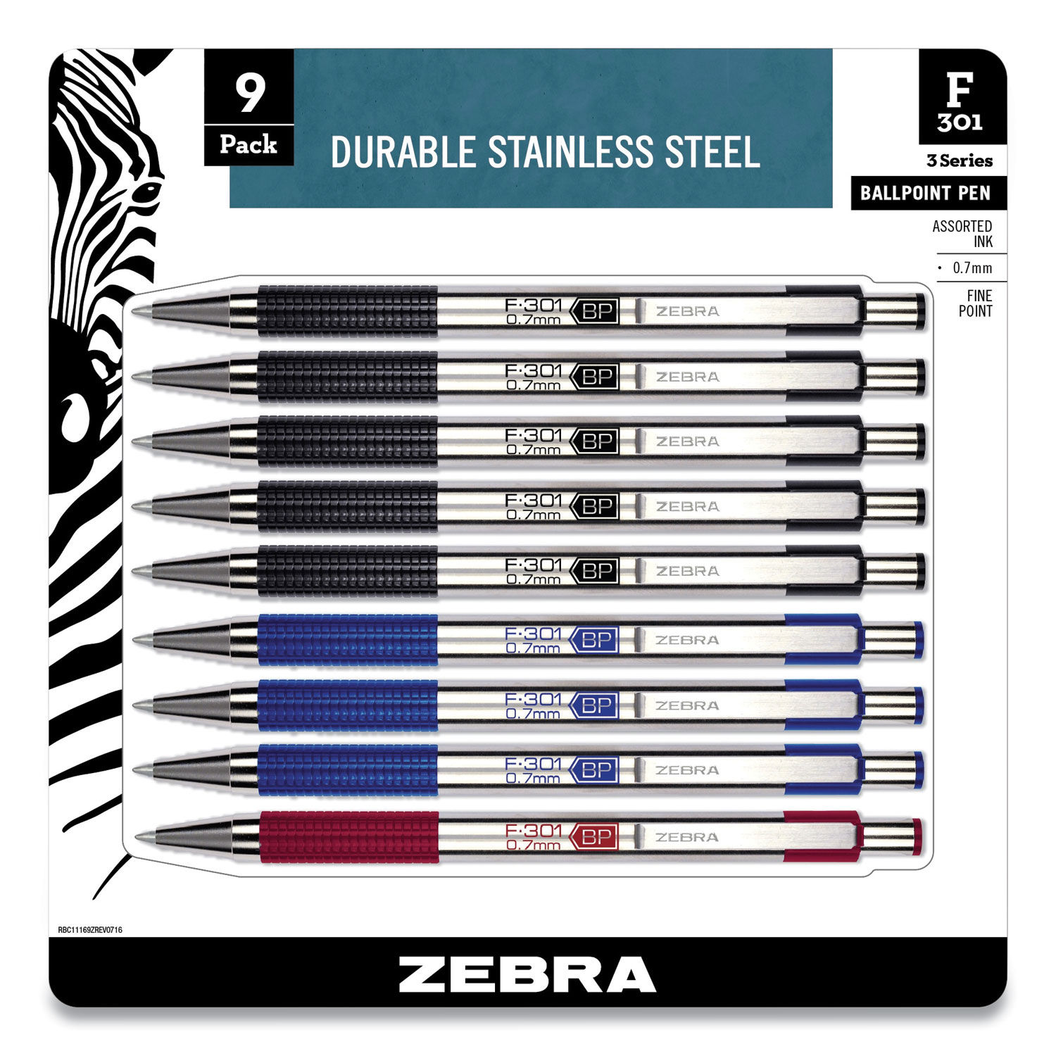 Zebra Pen G-301 Stainless Steel Retractable Gel Pen, 0.7mm, Black Ink, 4-Pack