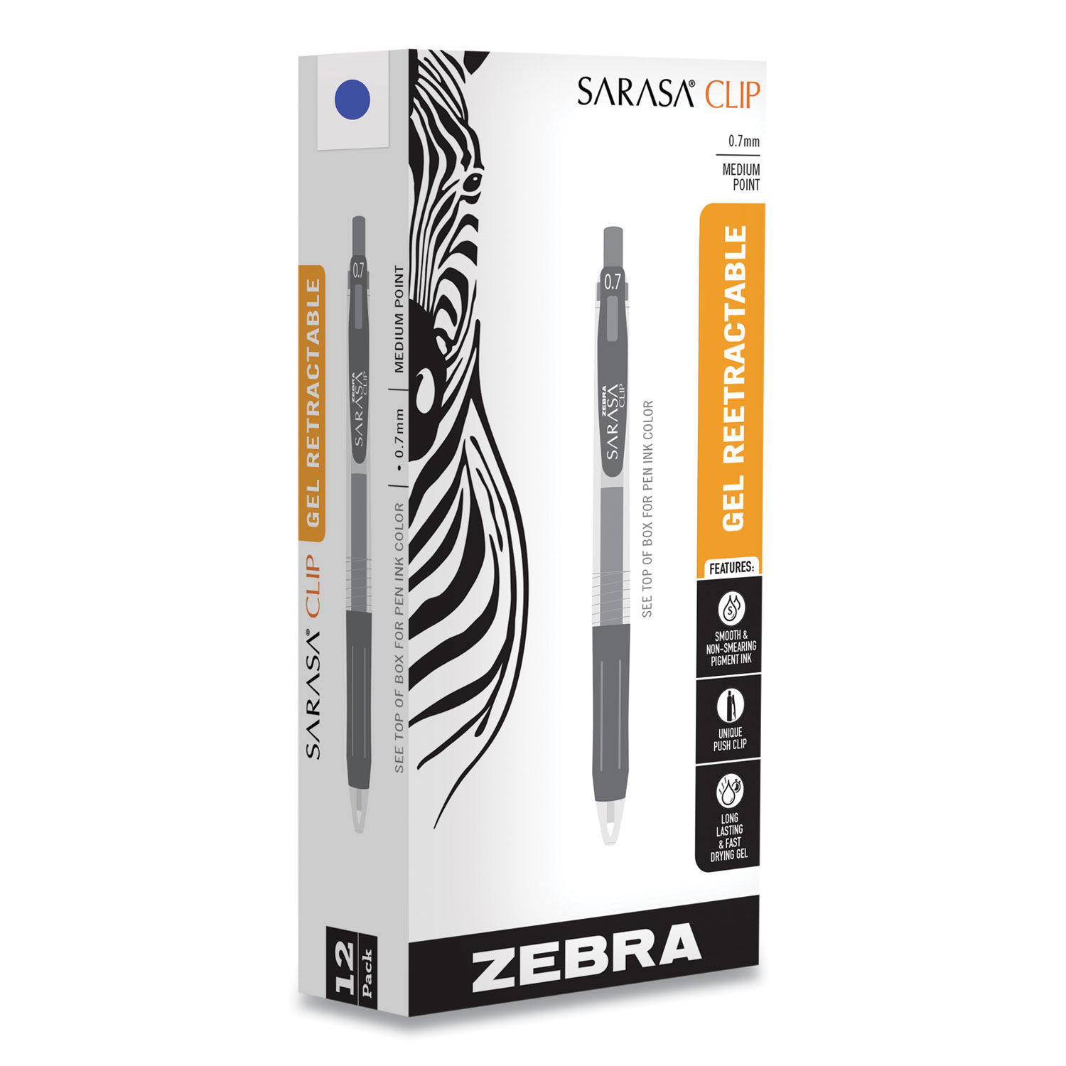 Zebra Sarasa Push Clip Retractable Gel Ink Pen 0.5mm 0.7mm 1.0mm Black Blue  Red Pack of 12 Pens 