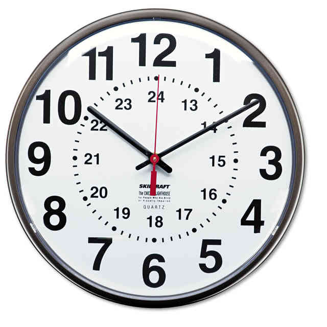 6645013428199 SKILCRAFT 12/24 Hour Slimline Quartz Wall Clock, 12.75