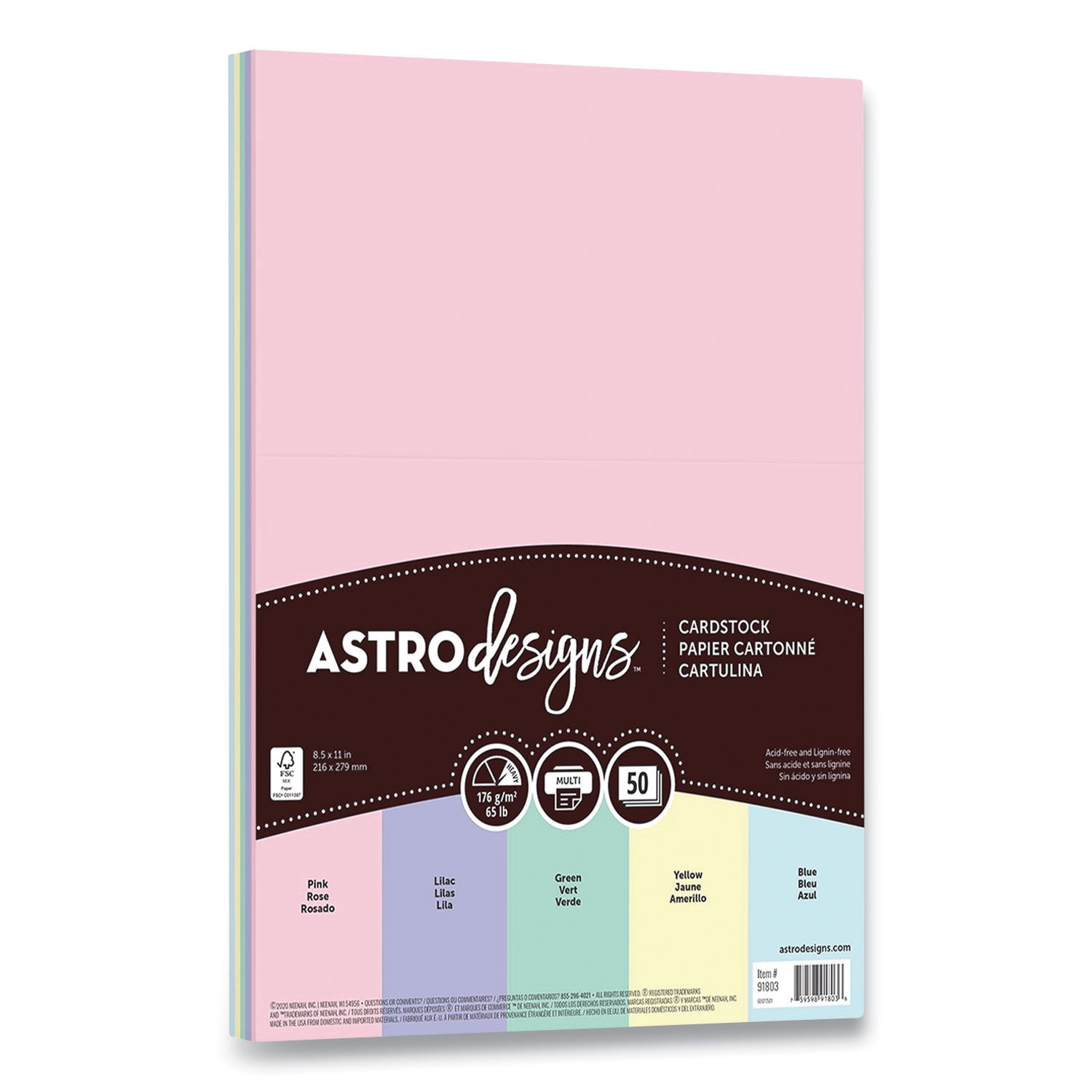 Astrobrights Color Cardstock, 8.5 x 11, 65 lb./176 Gsm, Spectrum  Assortment, 75 Sheets 