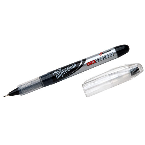 SKILCRAFT Liquid Impression Porous Point Pen, Stick, Extra-Fine 0.4 mm,  Black Ink, Silver/Black Barrel, Dozen, GSA 752001519437