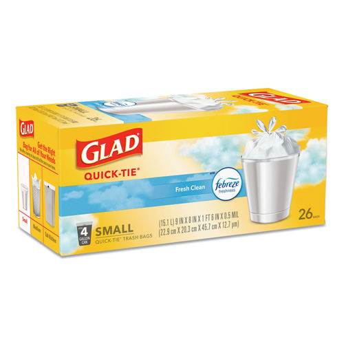 Glad Medium Quick Tie Trash Bags OdorShield 8 Gallon White Trash