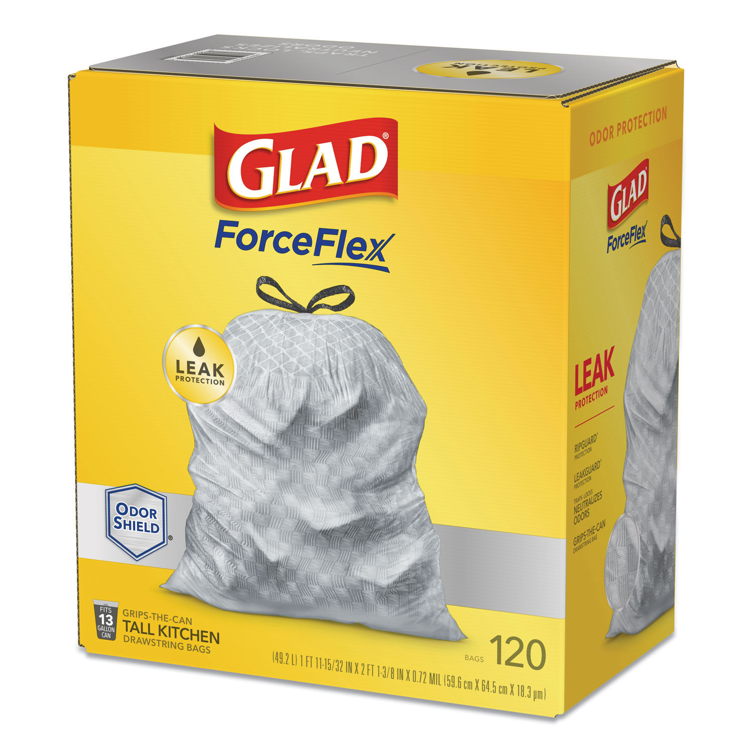 Glad ForceFlex Tall Kitchen Drawstring Trash Bags, 13 Gal, Unscented, 120  Ct (Packaging May Vary)