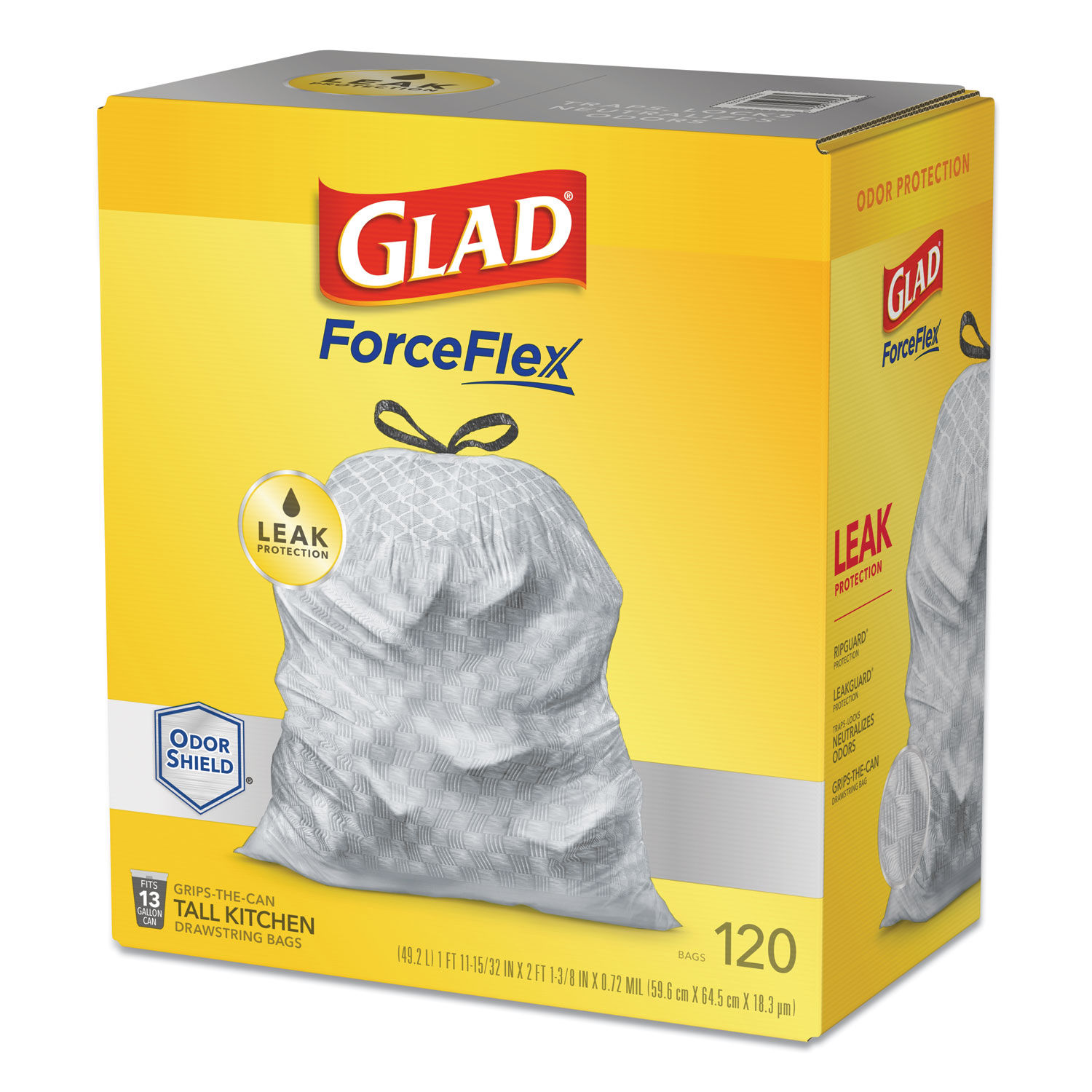 Glad ForceFlex Tall Kitchen Drawstring Trash Bags, 13 Gal, Unscented, 120  Ct (Packaging May Vary)