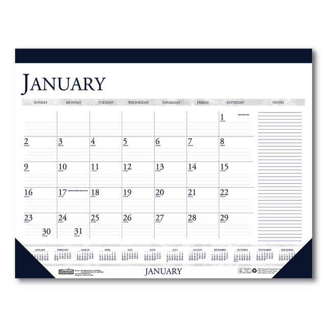 Recycled two-color monthly desk pad calendar with notes section by house of  doolittle™ hod164 | ontimesupplies.com
