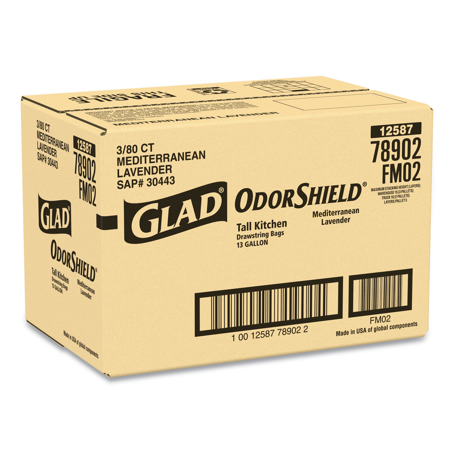 Glad Drawstring Gain Odor Shield Medium Trash Bags - 8 Gallon - 80ct