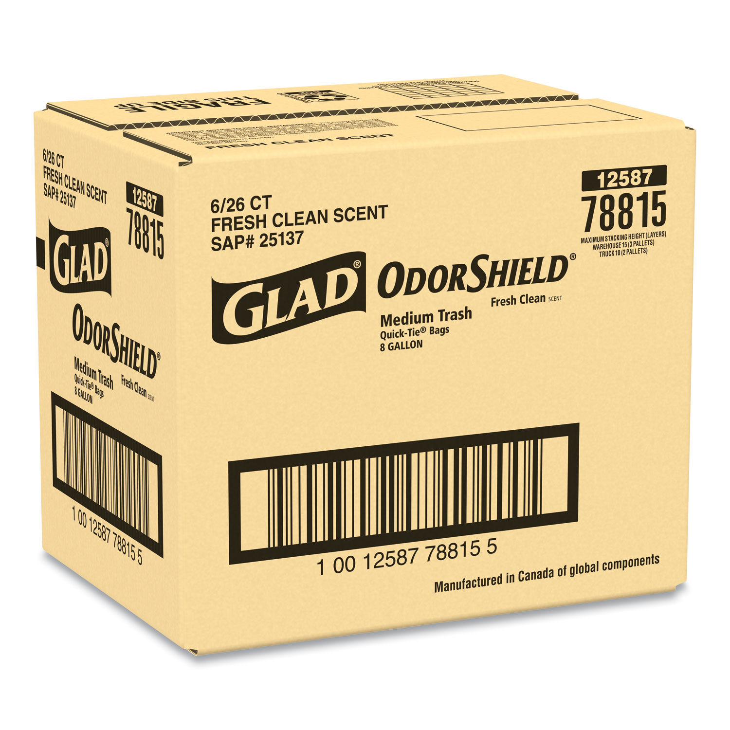 Glad OdorShield 4 Gallon Kitchen Trash Bags,Fresh Clean, 26/Box