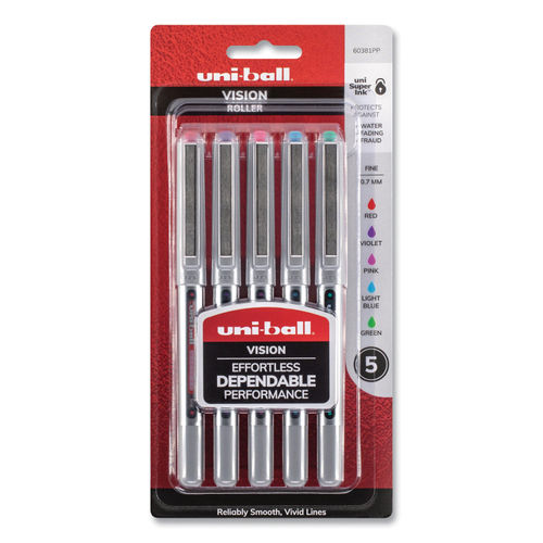 uni ball Vision Rollerball Pens Fine Point 0.7 mm Assorted Barrels Assorted  Ink Colors Pack Of 5 - Office Depot