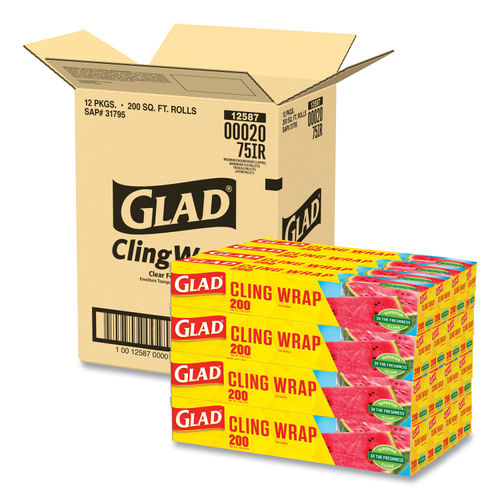 Glad Holiday Cling Wrap Plastic Wrap Roll, Red, 300 sq ft