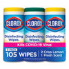 CLO30112 - Disinfecting Wipes, 1-Ply, 7 x 8, Fresh Scent/Citrus Blend, White, 35/Canister, 3 Canisters/Pack