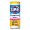 CLO01594EA - Disinfecting Wipes, 1-Ply, 7 x 8, Crisp Lemon, White, 35/Canister