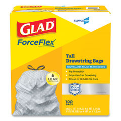 ForceFlexPlus OdorShield Tall Kitchen Drawstring Trash Bags, 13 gal, 0.72  mil, 23.75 x 25.38, White, 120/Box