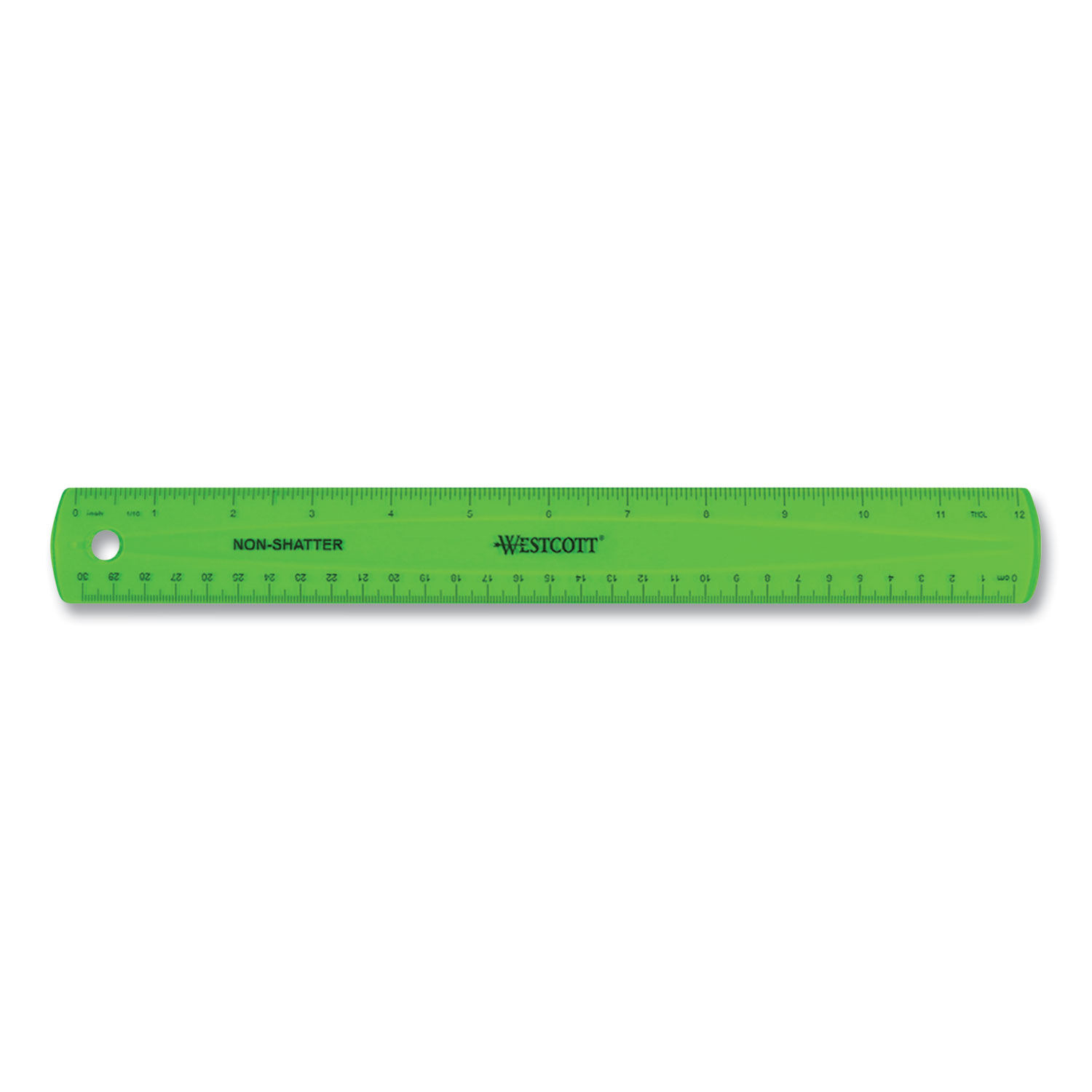 Westcott Non-Shatter Flexible Ruler, Standard/Metric, 12 (30 cm) Long, Assorted Colors, Plastic, 12/Box