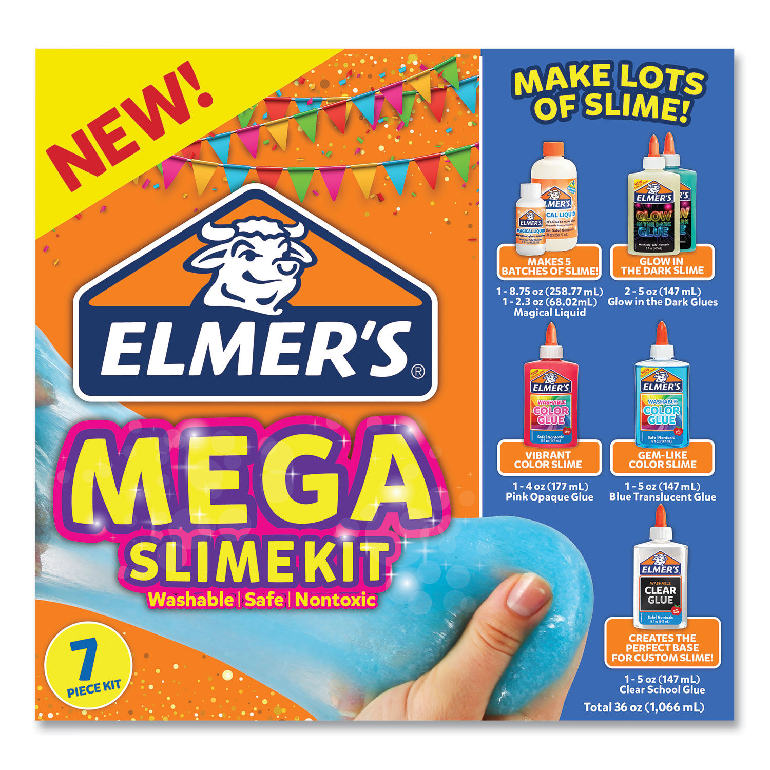 Mega Slime Kit, Five 5 oz Glues, 8.75 oz and 2.3 oz Magical Liquid,  Assorted Colors