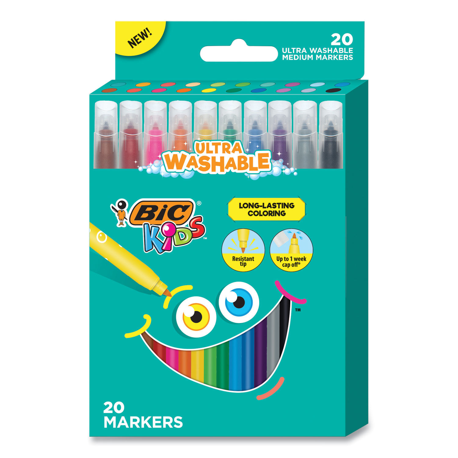 Kids Ultra Washable Markers, Plastic Tube, Medium Bullet Tip