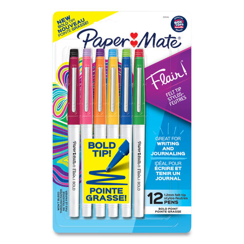 Paper Mate Flair Felt Tip Pens, Medium Point (0.7mm), Assorted Colors, 12  Count