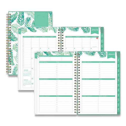 Day Designer Palms Weekly/Monthly Planner, Palms Artwork, 8 x 5,  Green/White Cover, 12-Month (Jan to Dec): 2024